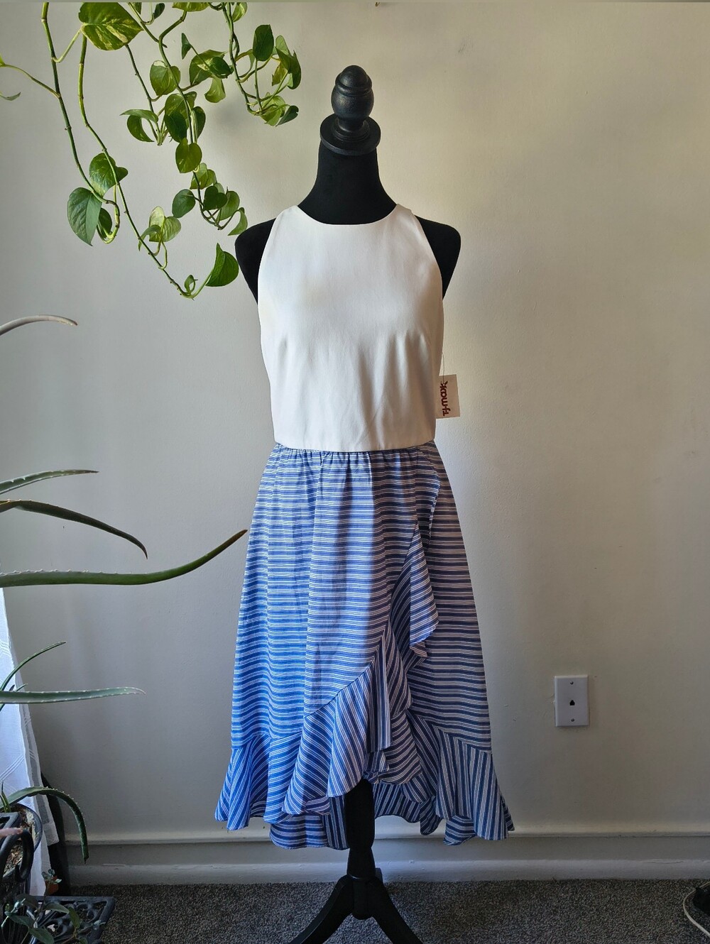 Nwt Vince Camuto Sleeveless High-Low Striped Dress Sz 8